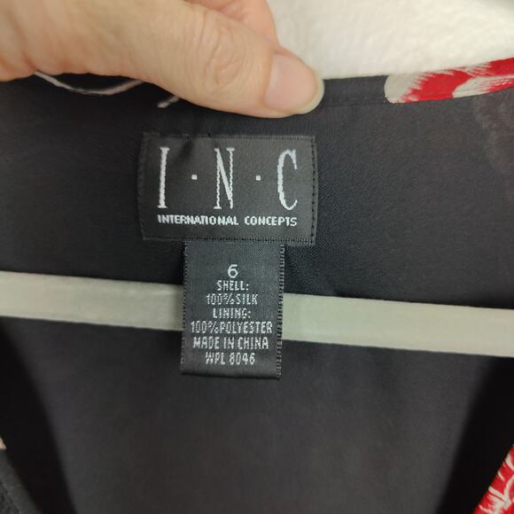 Vintage INC International Concepts Midi Dress Size 6 Black Red‎ Floral 100% Silk - Picture 7 of 9